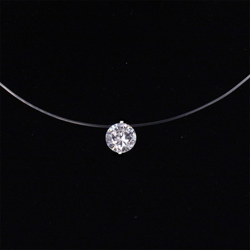 Fashion Silver Color Crystal Zircon Invisible Pendant Necklace For Women Transparent Fishing Line Chain Necklace Collier Femme