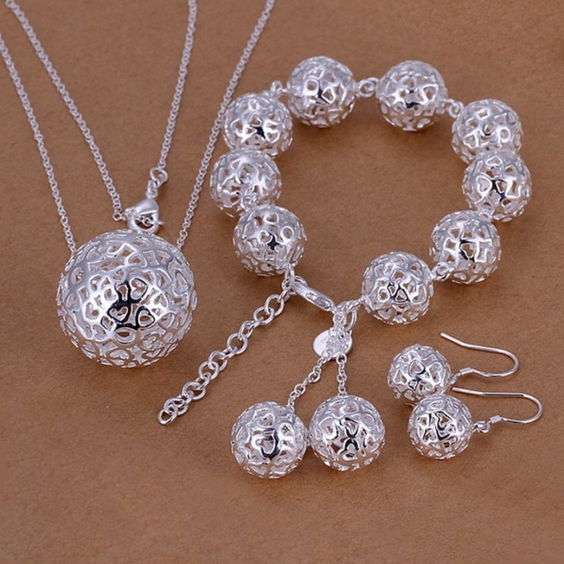 Fine 925 sterling silver wedding Women jewelry exquisite hollow necklace bracelets Earrings set fashion jewelry Set S110