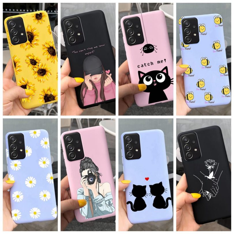 For Samsung Galaxy A52 Fundas Case Silicon Back Cover For Samsung A52 5G A 52 2021 Soft Case Bumper Coque Flower Daisy Cats 6.5"