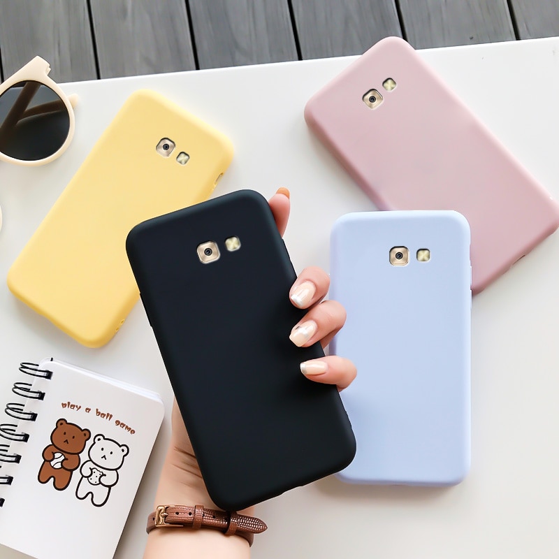 For Samsung Galaxy A7 2017 Case Silicone Macaron Colors Candy Soft TPU Simple Black Casing Phone