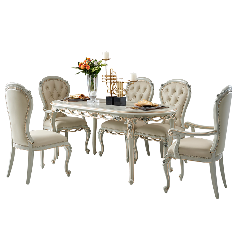 French light luxury solid wood long table household European high grade oval table chair combination furniture