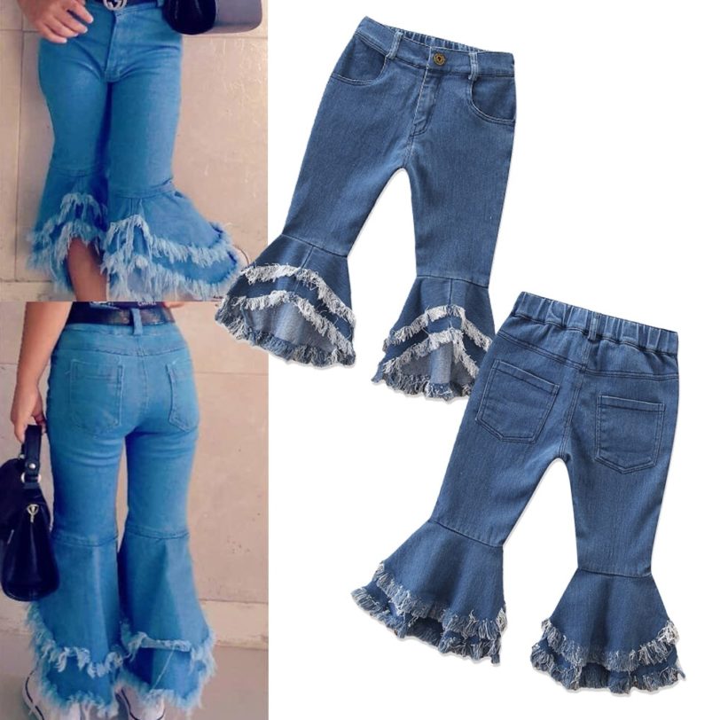 Girls Pants Europe and America Fashion Style Jeans Flared Trousers Children Toddler Baby Kids Denim Bell Bottom Boot Cut Pants