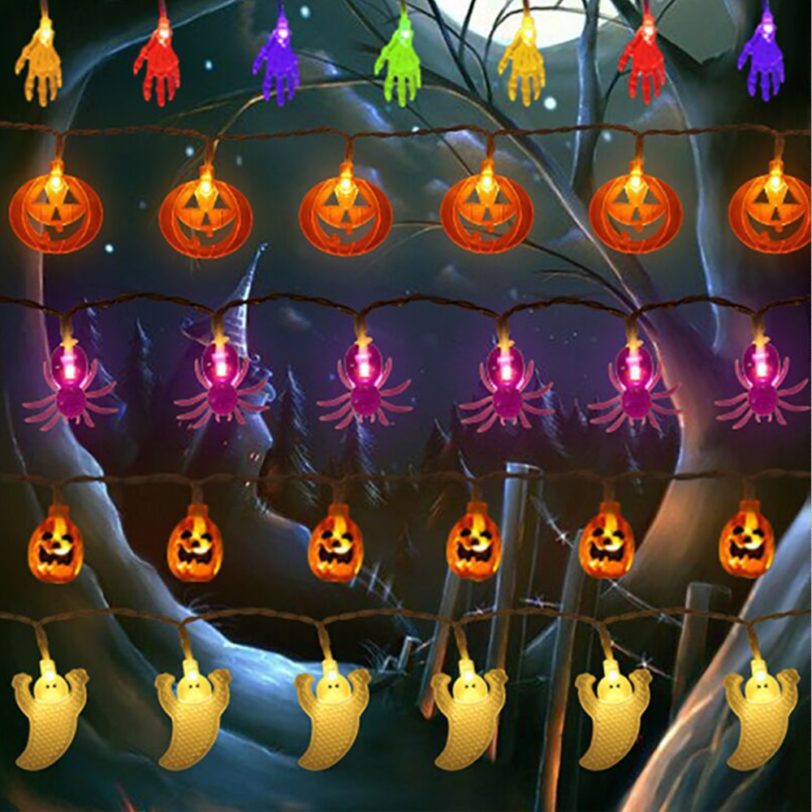 Halloween Lights String 10/20 LED Pumpkin Spider Bat Skull Light Battery Operated for Indoor Outdoor Holiday Party Decorations