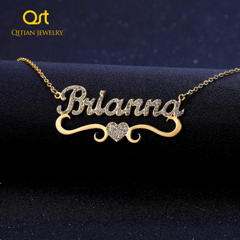 Heart With Personalized Name Necklace For Women Custom Gold Stainless Steel BlingBling Pendant Personalise ICED OUT NECKLACE