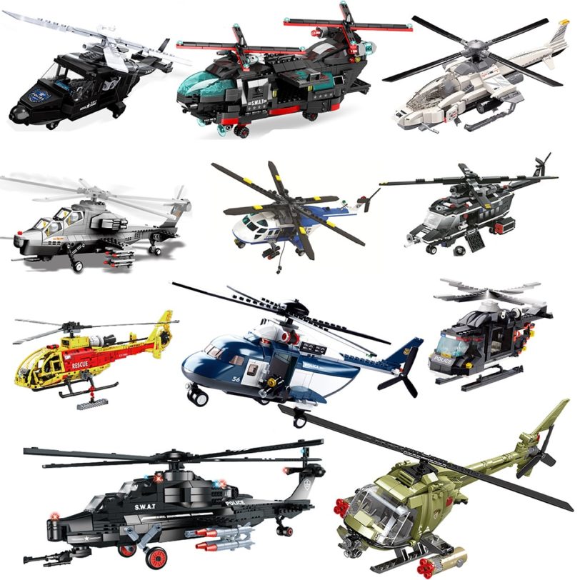 Helicopter sets city police military plane model building blocks war army fighter fire rescue huey copter swat bricks kids toys