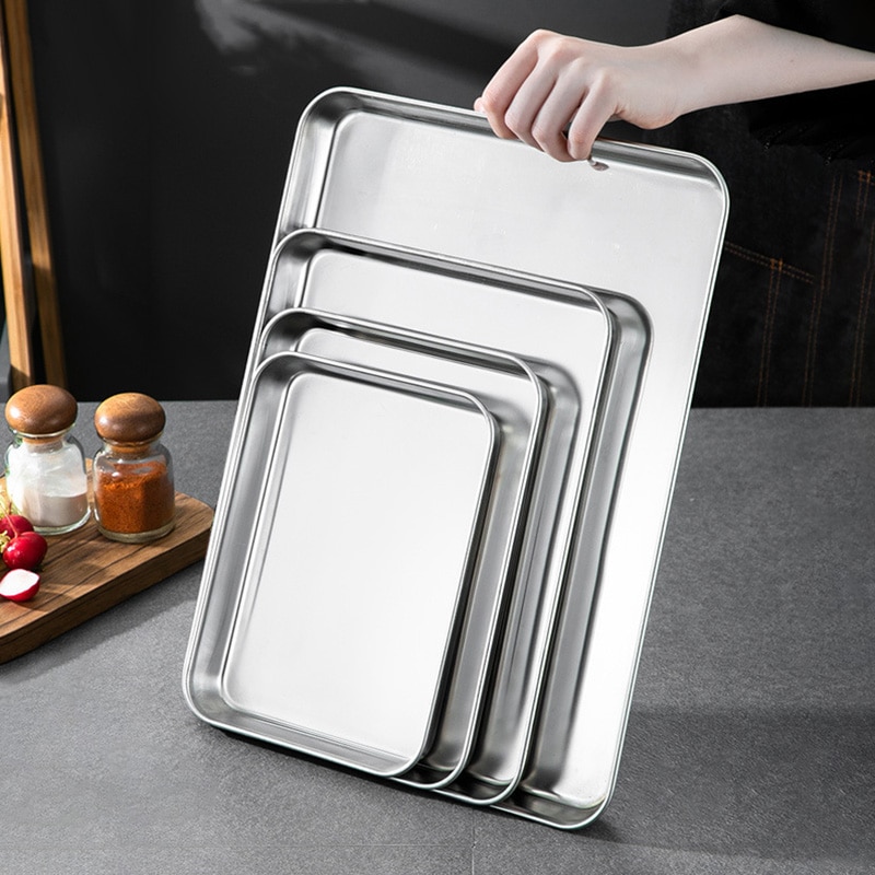 High Quality Stainless Steel Bakeware Square Rectanglar Shallow Plate Fruit Bread Pans Baking Plates Trays Kitchen 1