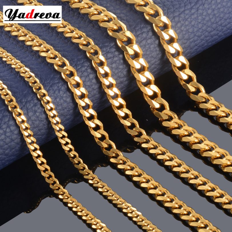 High Quality Width 3.5mm/ 5mm/7mm Stainless Steel Gold Cuban Chain Waterproof Men woman Curb Link Necklace Various Sizes