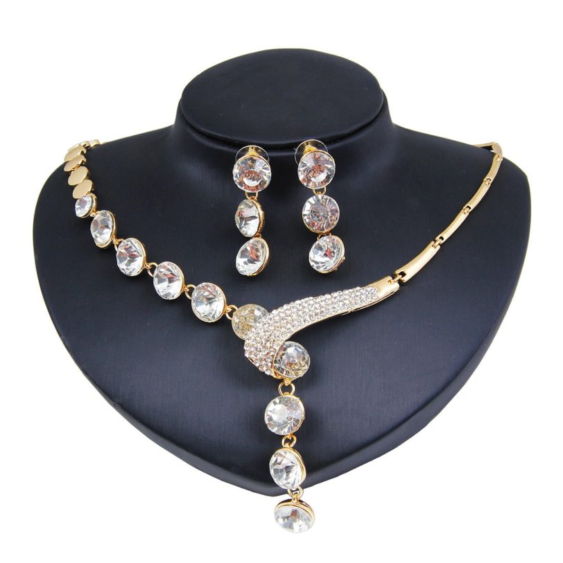 Hot Selling European and American High end Women s Zircon Pendant Necklace and Earring Set