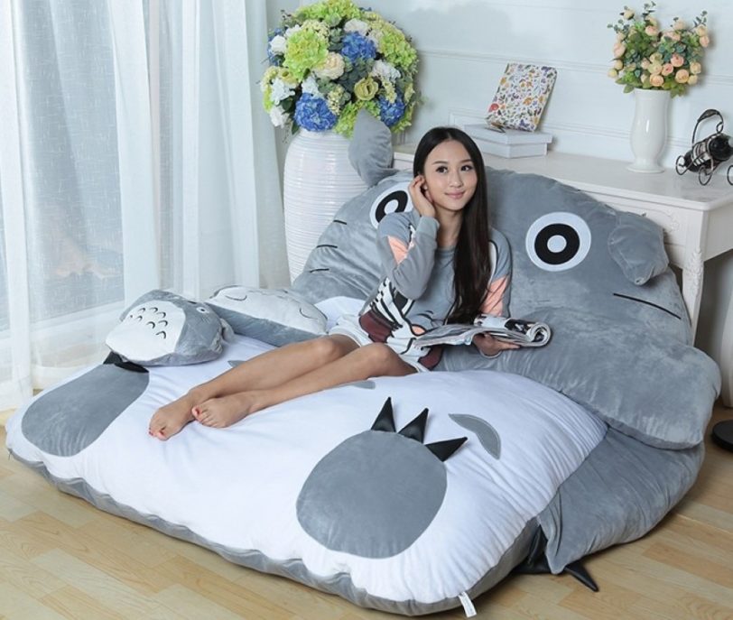 Huge Size Design Cute Soft Bed Totoro Lazy Sofa Bedroom Bed Sleeping Bag 100% Cotton Mattress Cover