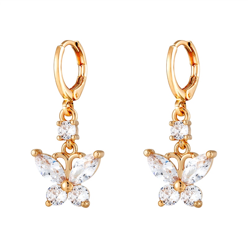 Huggie Hoop Earrings for Women CZ Crystal Butterfly Earrings Hypoallergenic Gold Plated Colorful Earrings for Girls
