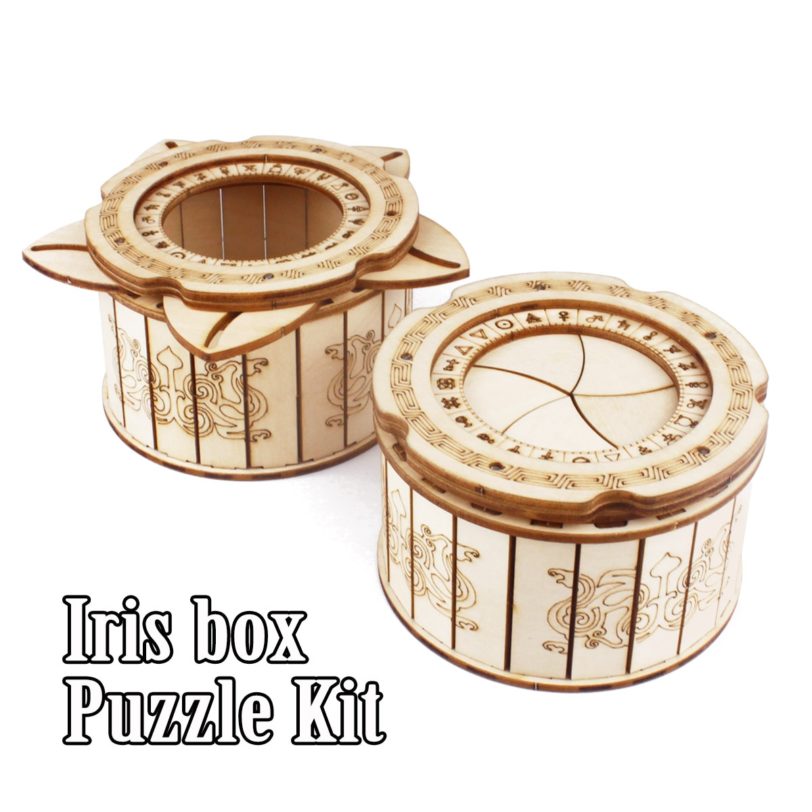 Iris Box Mechanical Gear Treasure 3D Wooden Puzzle Craft Toy Brain Teaser DIY Model Building Kits
