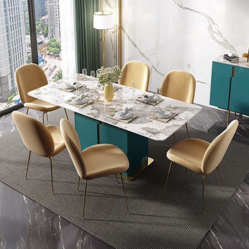 Italian style light luxury high end imported rock slab dining table designer household small apartment rectangular