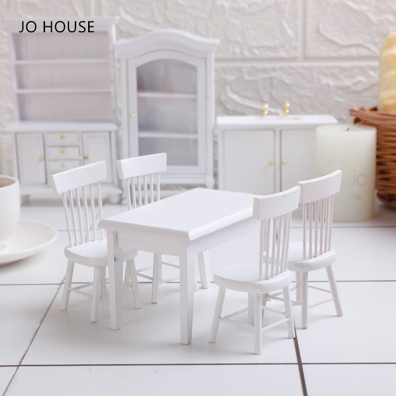 JO HOUSE Miniatures Wooden White Simulation Dining Table Chair 1 12 Dollhouse Furniture Toy