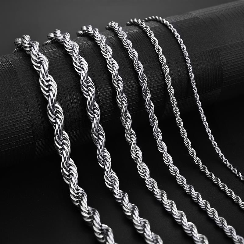 Jiayiqi 2mm 7mm Rope Chain Necklace Stainless Steel Never Fade Waterproof Choker Men Women Jewelry Gold