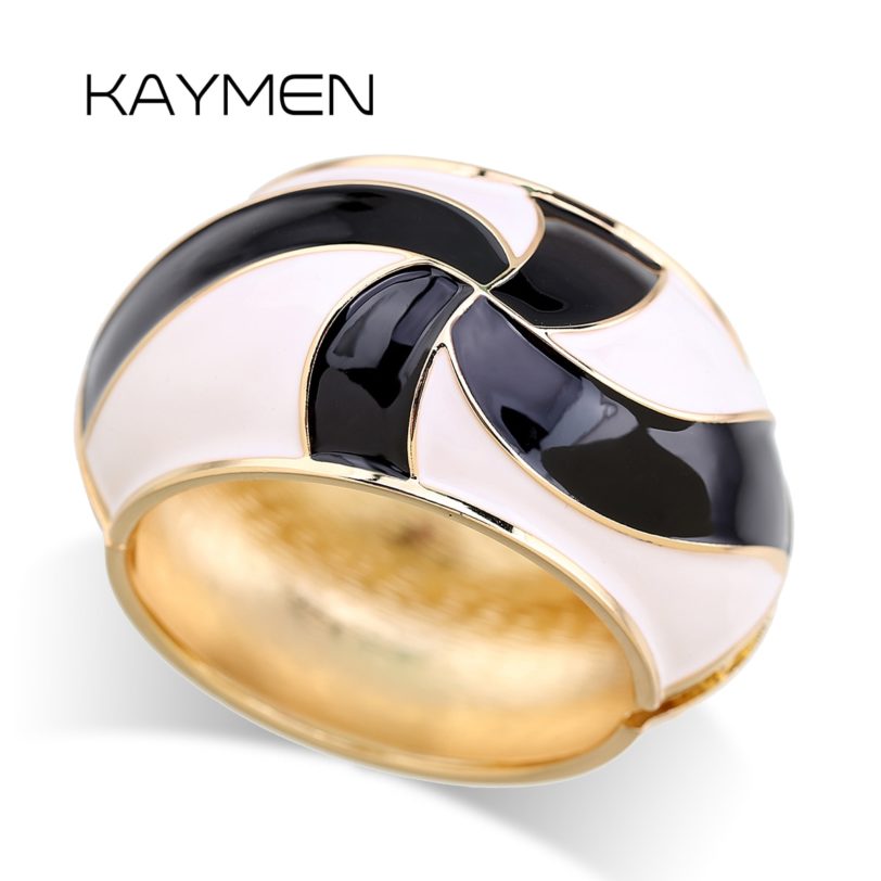 KAYMEN New Arrivals Big Statement Cuff Bracelet Fashion Enamel Bangle Gold Plated Cuff Bangle for Women Girls