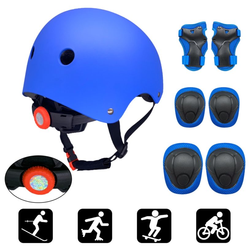 Kids 7 in 1 Helmet and Pads Set Adjustable Kids Knee Pads Elbow Pads Wrist Guards for Scooter Skateboard Roller Skating Cycling