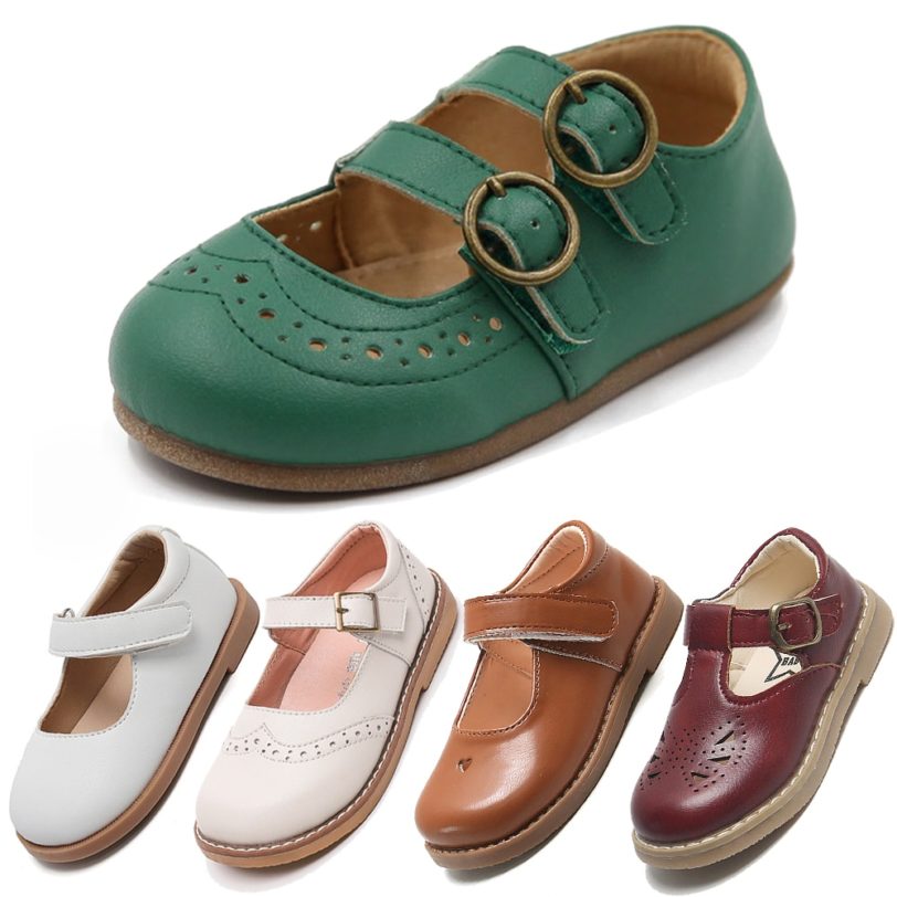 Kids Leather Shoes Retro Hollow Soft Bottom Loafer Girls Princess Pu Non-Slip Kids Flat Shoes Children's Casual Sandals School