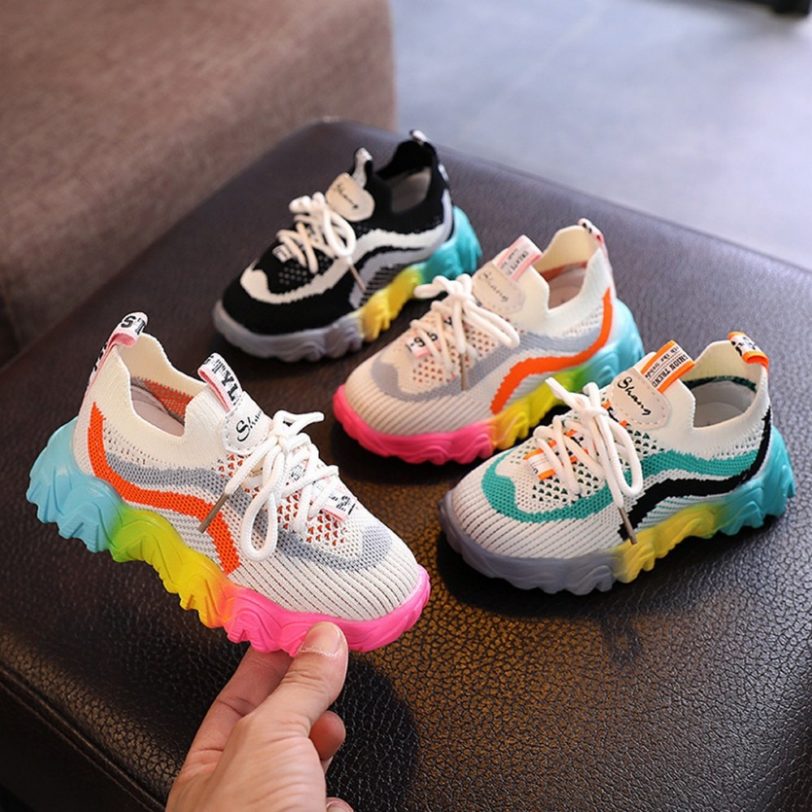 Kids Shoes Colored Soles Baby Toddler Shoes New Breathable Mesh Boys Girls Striped Sports Shoes Children Casual Sneakers - Image 2