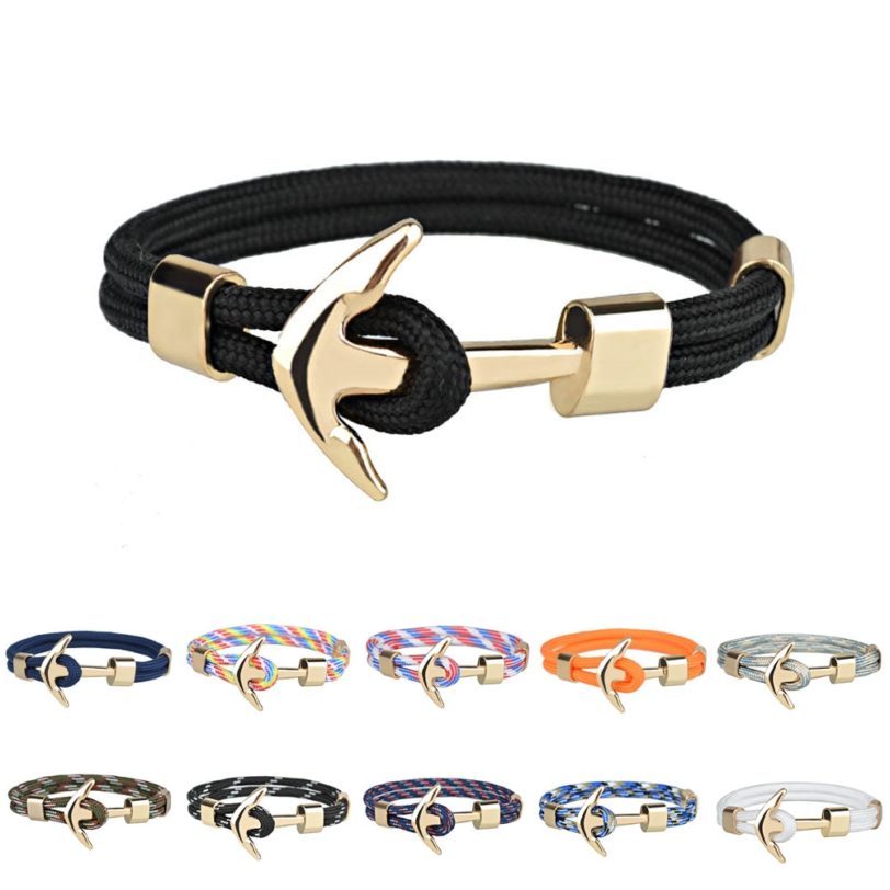 Kirykle Hot Sale Couple Bracelets Fashion Alloy Anchor Bracelets Bangles Braided Polyester Rope Bracelets For Women Men Gifts