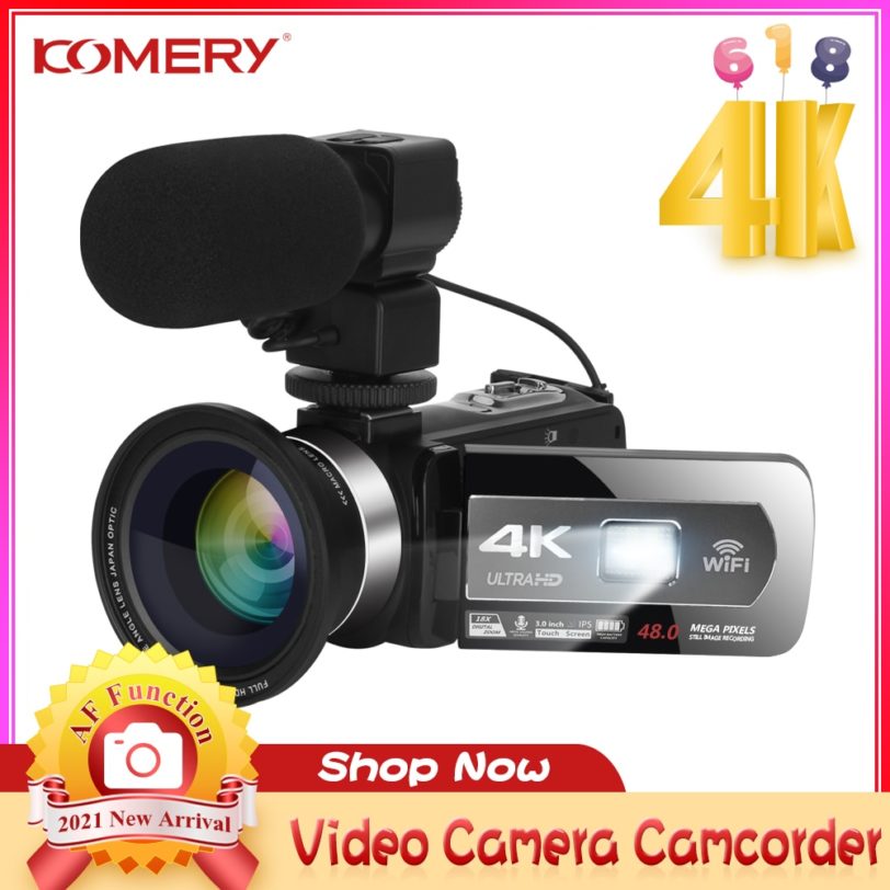 Komery New Upgrade Video Camera Vlogging Camcorder Auto Focus 48MP Webcam for Facebook with 2.4G Wireless Remote Control