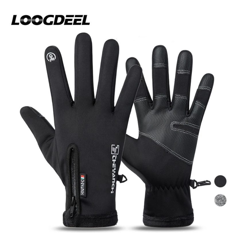 LOOGDEEL Winter Cycling Gloves Bicycle Warm Touchscreen Full Finger Gloves Windproof Waterproof Outdoor Bike Motorcycle Riding