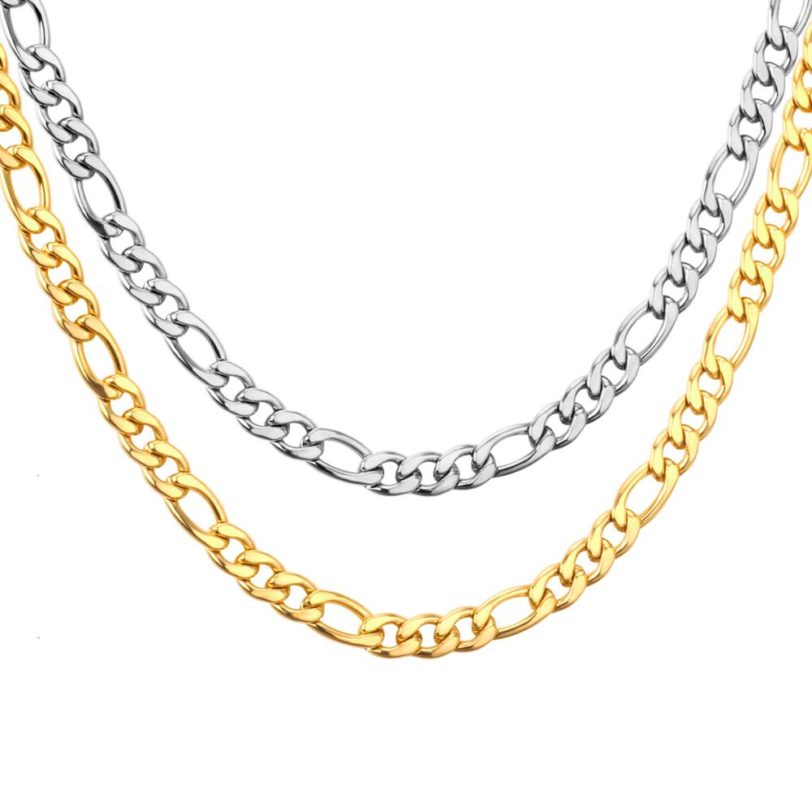 LUXUKISSKIDS 5mm 7mm Steel Gold Chain Necklace Set For Men Women 316L Stainless Steel Necklaces Long