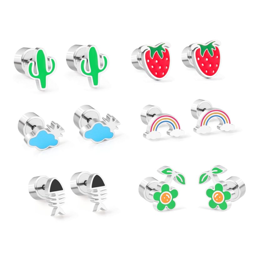 LUXUKISSKIDS Fruit Heart korean stud christmas earrings Set Cute 2020 stainless steel earings for women girl Fashion Jewelry