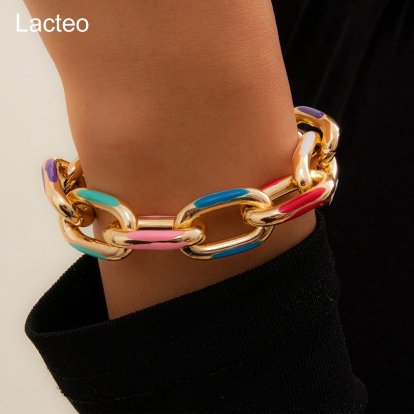 Lacteo Bohemian Colorful Painted Aluminum Chain Charm Bracelet Jewelry For Women Fashion Trendy Cross Chain Bangle Bracelet