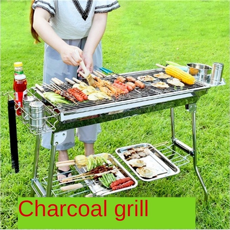 Large Stainless Steel Barbecue Grill Complete Portable Household Outdoor Charcoal Barbecue Stove Multi person Barbecue Tool