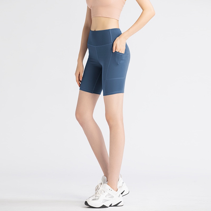 Leggings women s summer five point shorts side pockets peach high waist hips fitness quick drying