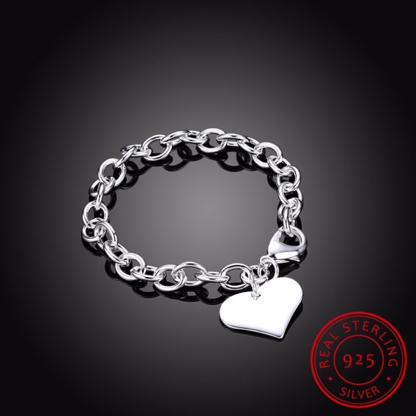 Lekani Luxury 925 Sterling Silver Bracelets Heart Charm Bracelet High Quality Men Women Fashion Silver Bracelet Fine Jewelry