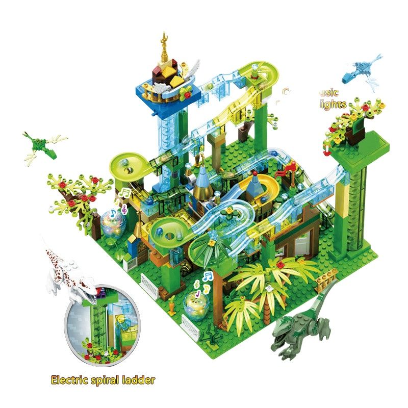 Light Ball Race Toys Jungle Park For Blocks Marble Kids Mailackers with Building Jurassic Dinosaur World