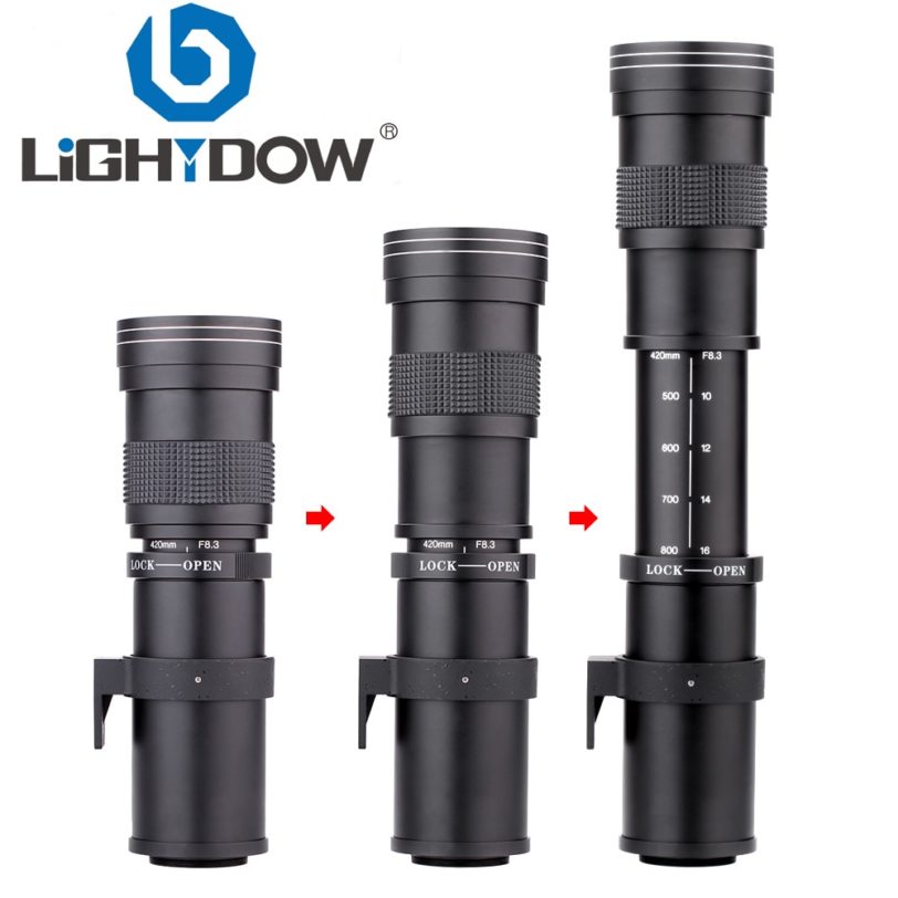 Lightdow 420-800mm F/8.3-16 Super Telephoto Lens Manual Zoom Lens T2 Adaper Ring for Canon DSLR Cameras EF EF-S Mount Lens