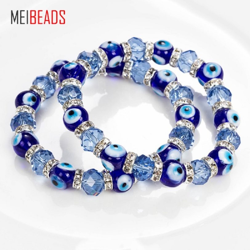 MEIBEADS Trendy Simple Evil Eye Religious Eye Charm Blue Beads Lucky Bracelet Match Turkish Bracelet For Women Earrings Y5226