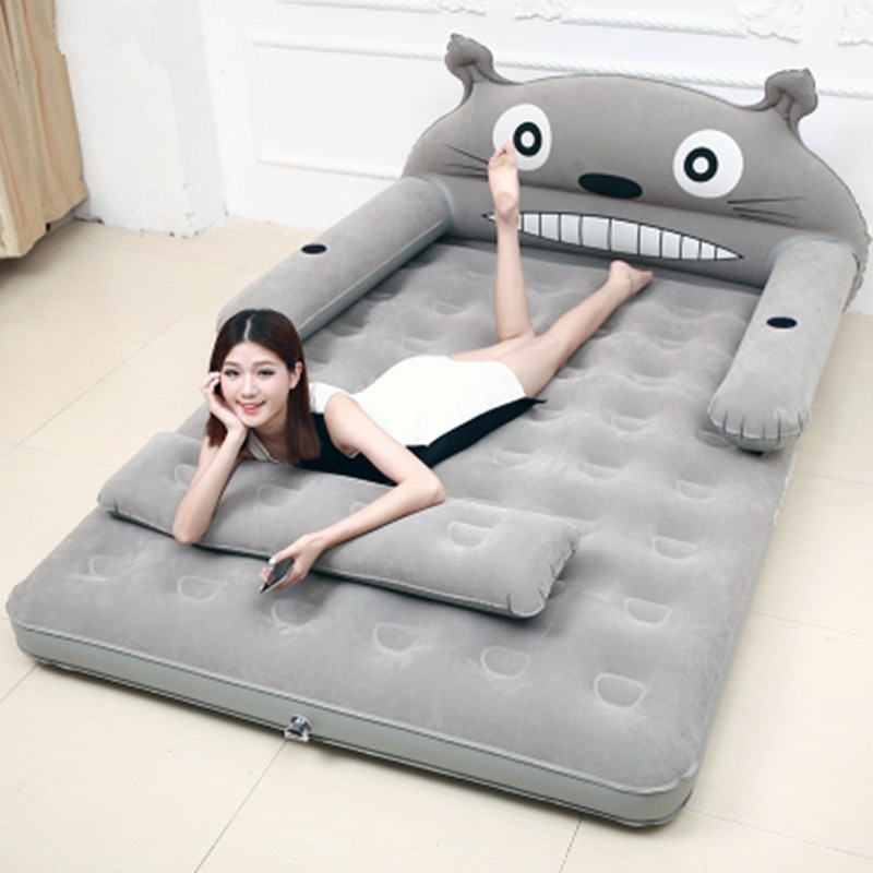 Materasso Matrimoniale Inflatable Folding Totoro Cartoon Bed With Backrest Soft Bed Cama Bedroom Cushioned Furniture Colchon