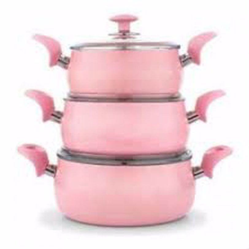 Mehtap Rosa Non-Stick Pot Set of 3 Sopu and Stock Pots Special Pink Design