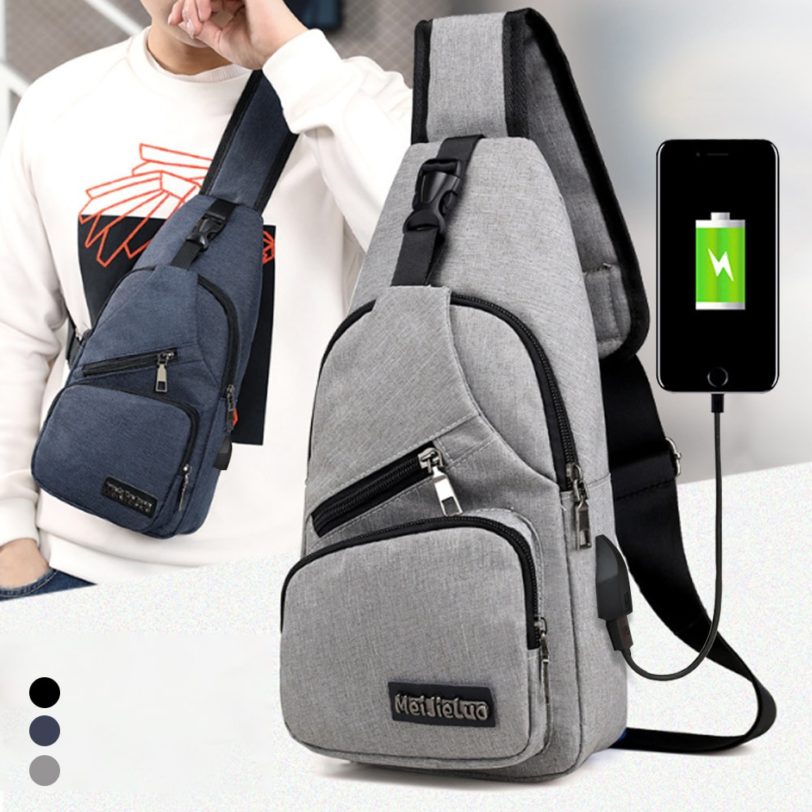 Men Anti Theft Chest Bag Shoulder Bags USB Charging Crossbody Package School Short Trip Messengers Bags Men's Leather Sling Pack