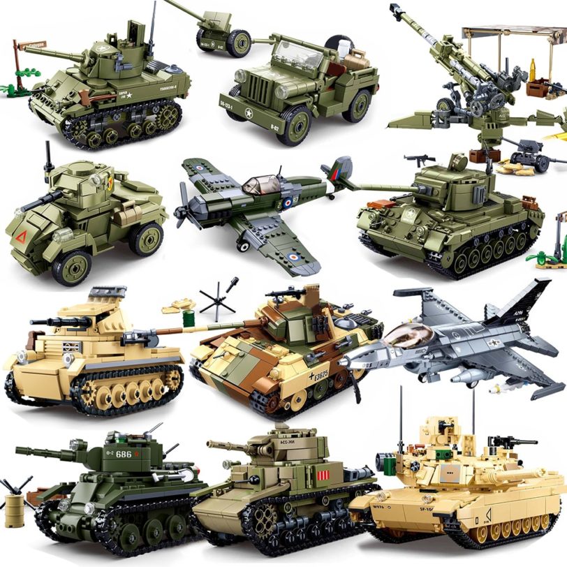 Military Panzer Tank WW2 Aircraft Army Truck Armored Car Building Blocks Airplane Plane Bomber Model Construction Toys For Kids