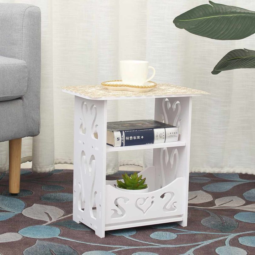 Mini Coffee Table Tea Table Desk Home Living Room Storage Rack Bedside Table Two Layers Round Edge Storage Shelf Tables