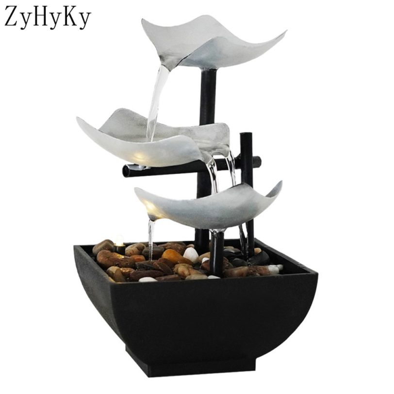 Minimalist 3-Story Fountain Indoor Waterfall Desktop Fountain With Power Switch Automatic Water Pump With Reflective Lighting