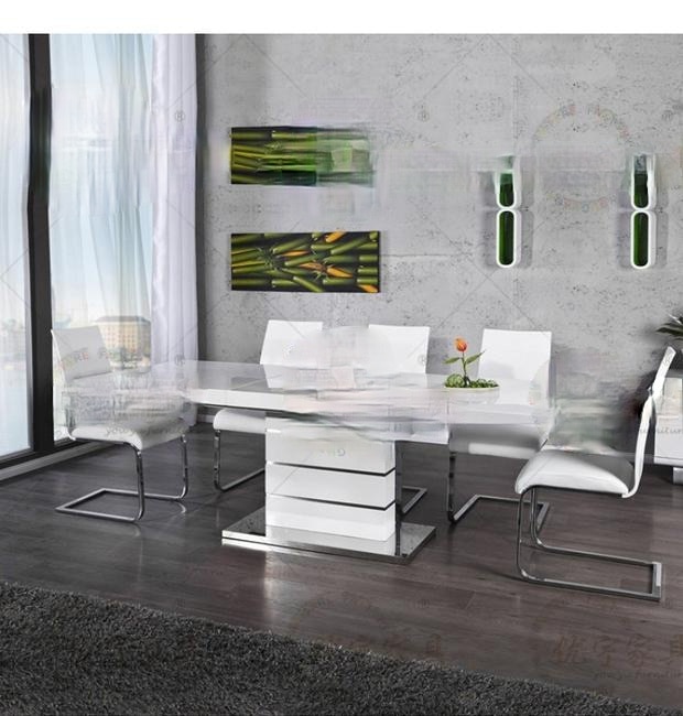 Modern minimalist function telescopic folding white painted rectangular dining table