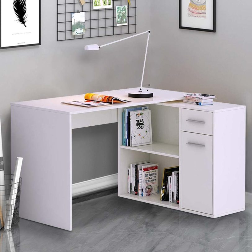 Multi-functional L-Shaped Corner Computer Desk Table Study Table PC Workstation with Storage Shelf Office Computer Table