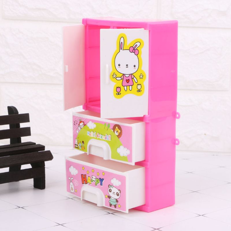 NEW Cartoon Rabbit Closet Wardrobe Doll Accessories For Barbie Doll Girls Toy Princess Bedroom Furniture C90B