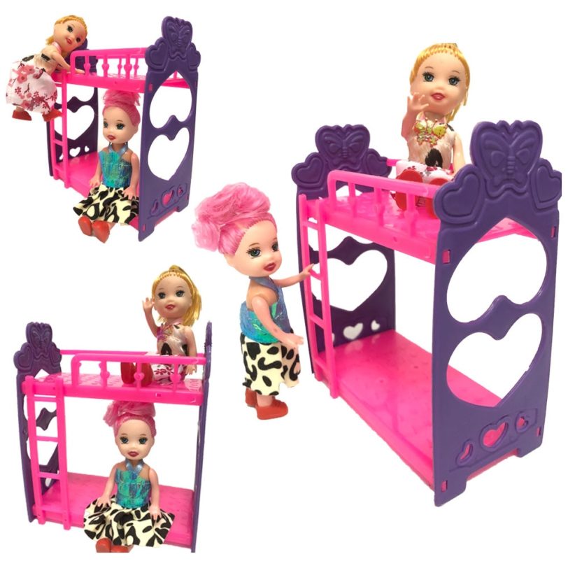 NK One Set Doll Accessories Super Cute Platic Bunk Bed Play House Toys Mini Doll House For Barbie Doll Kelly Doll Baby Toys DZ