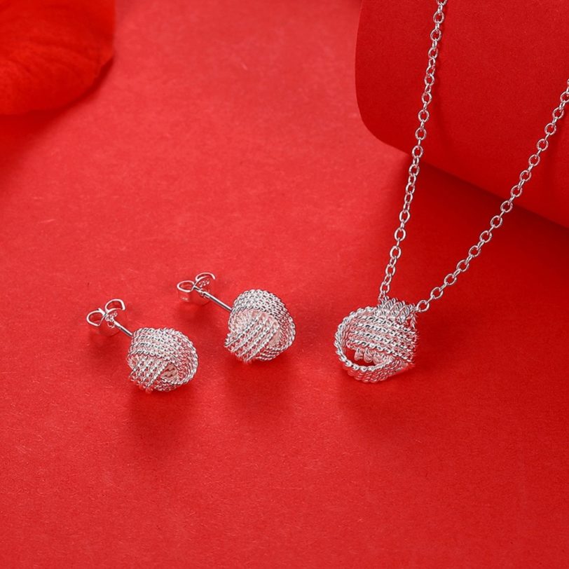 New Arrival Silver Plated Jewelry sets for Women Net Ball Necklace Pendant silver plated stud earrings wedding jewelry sets