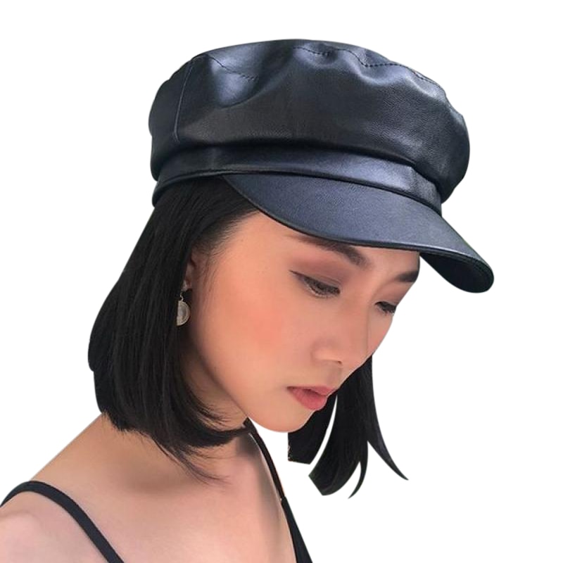 New Fashion PU Leather Newsboy Cap Quality Artist Female Korean Octagonal casp Spring Winter Casual Beret