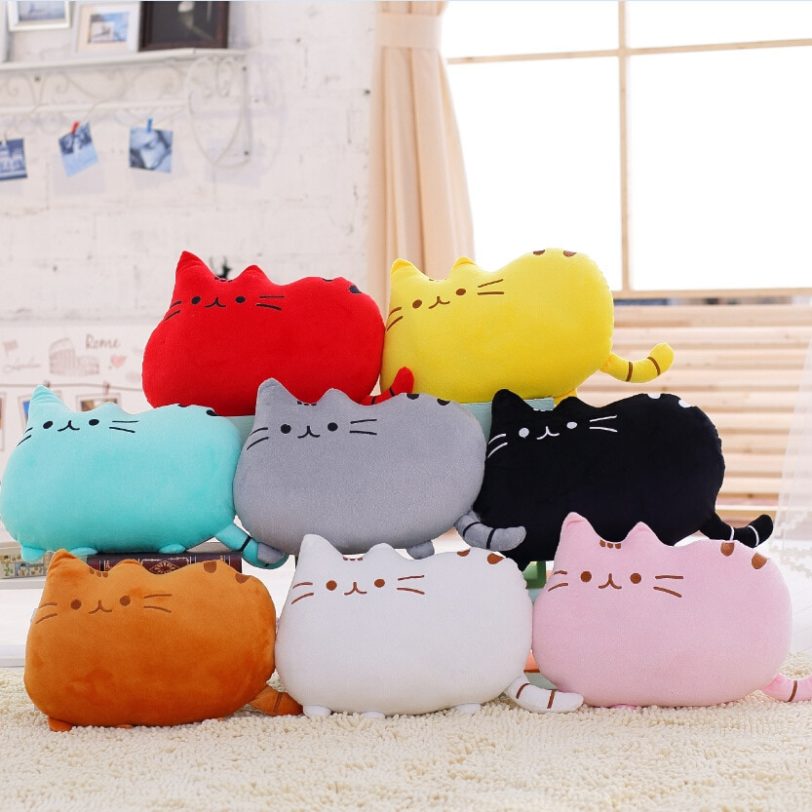 New Kawaii Plush Cat Pillow With Zipper Only Skin Without PP Cotton Biscuits Kids Toys Big Cushion Cover Gifts 40*30cm