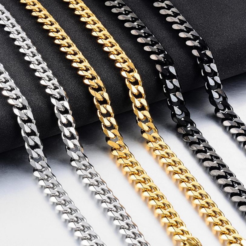 New Style Stainless Steel Cuban Chain Gold Black Fashion Hip Hop Men And Women Necklace Jewelry