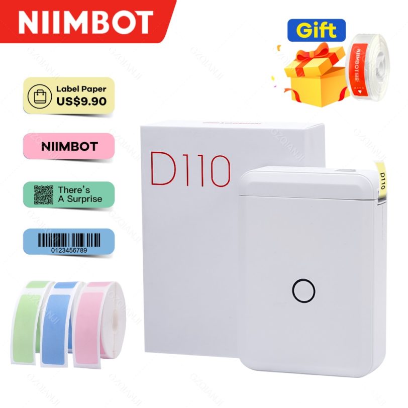 Niimbot D110 Mini Portable Thermal Label Printer Paper Roll Hangul Bluetooth Label Printer Sticker Pocket Barcode Printer D11 0