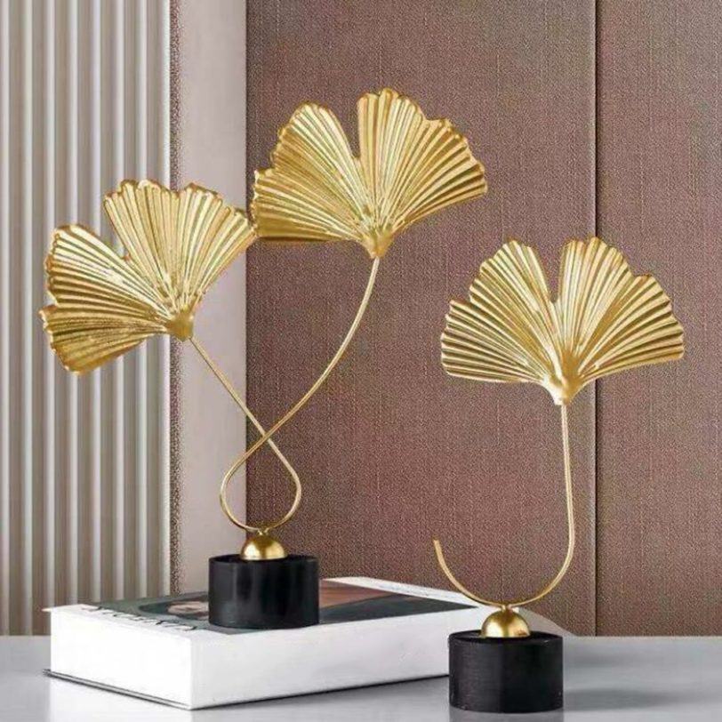 Nordic Modern Creative Ginkgo Leaves Statue Miniature Metal Ornaments Crafts Home Decoration Office Accessories For Living Room